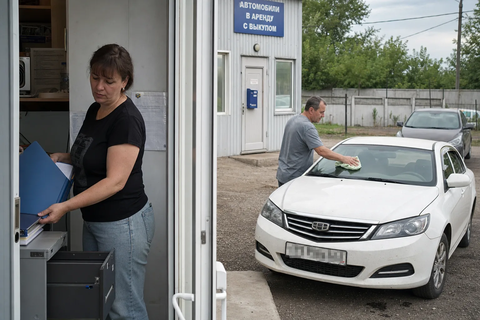 Специалисты осматривают автомобиль перед выкупом на баланс компании